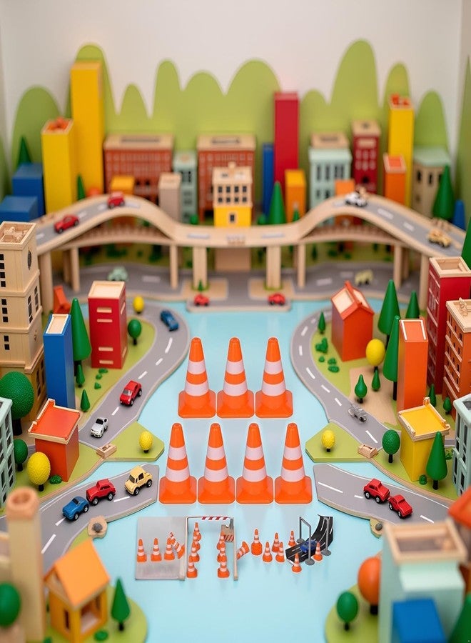 Mozff 14Pcs Miniature Traffic Cones for Dollhouse, Plastic Road Sign Educational Construction Model - Image 3